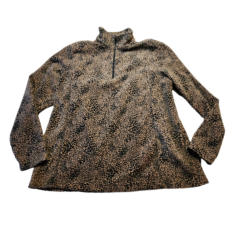 Lands' End Women's 1/4 Zip Long-Sleeve Leopard Fleece Jacket Size LP (14-16) F33